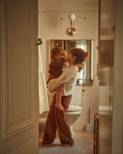Pantalon poches fleurs velours macadamia