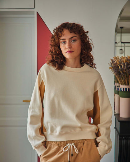 Sweat femme bicolore coton bio écru et beige