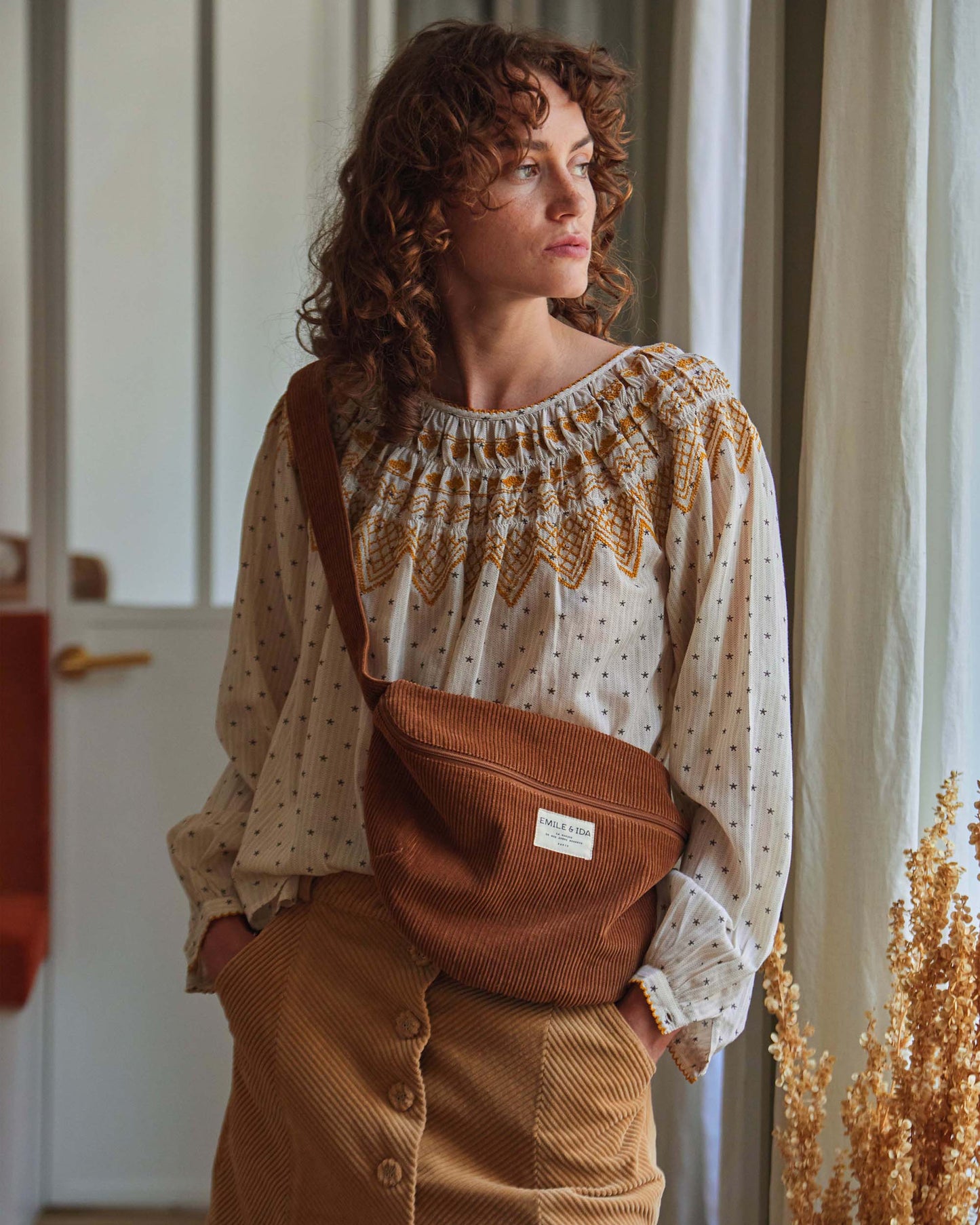 Blouse smockée étoile écru