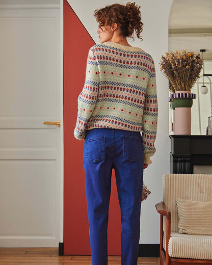 Pull femme jacquard écru