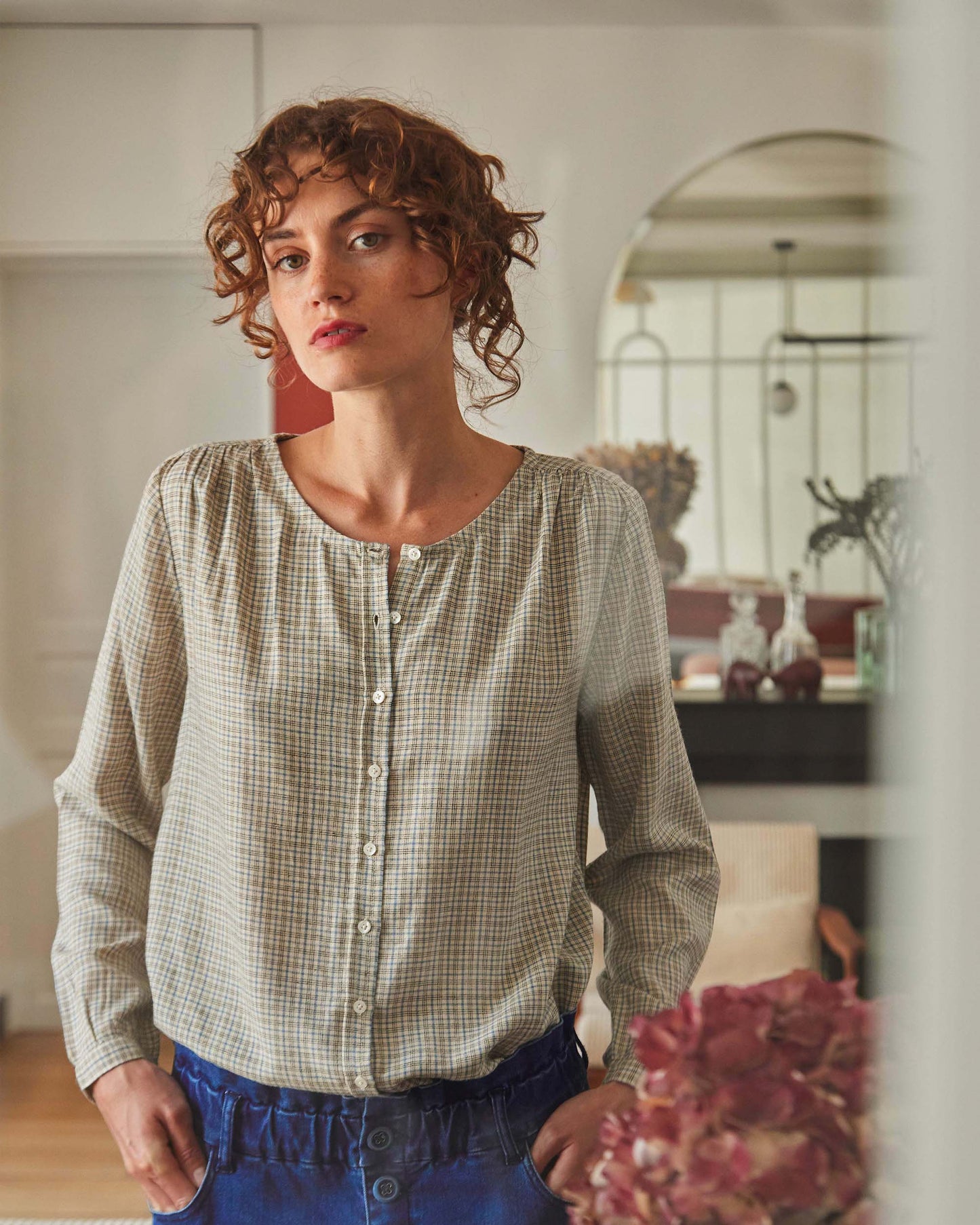 Blouse carreaux caroline marine