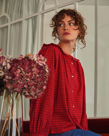 Blouse col marin écossais rouge