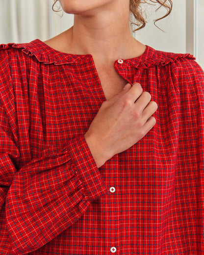 Blouse col marin écossais rouge