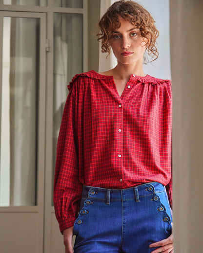 Blouse col marin écossais rouge