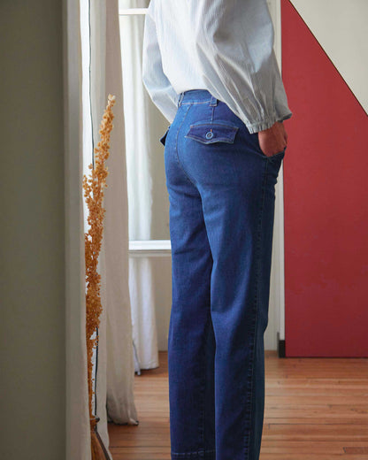 Pantalon droit coton bio denim bleu