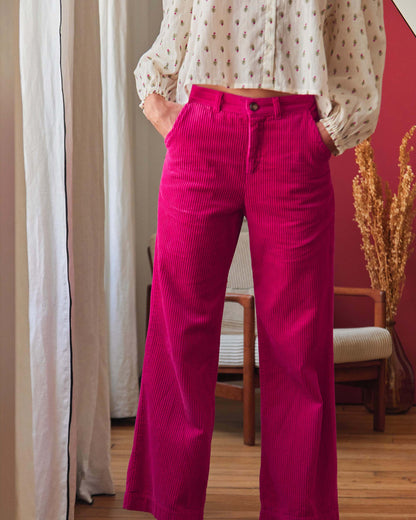 Pantalon ample velours fushia
