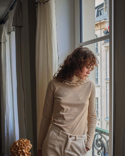 Sous-pull femme rayures coton bio biscotte