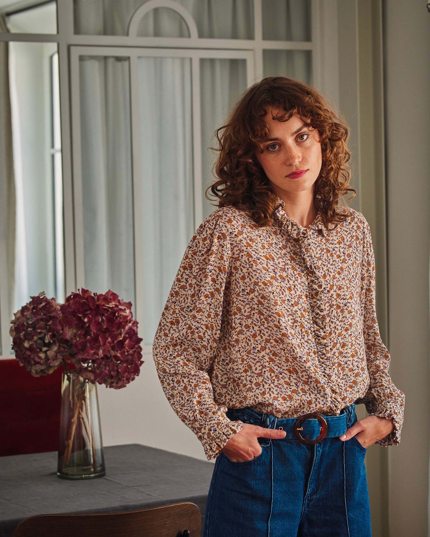 Blouse campanule marron et violet