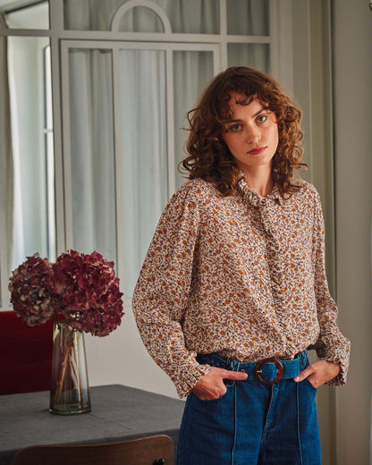Blouse campanule marron et violet