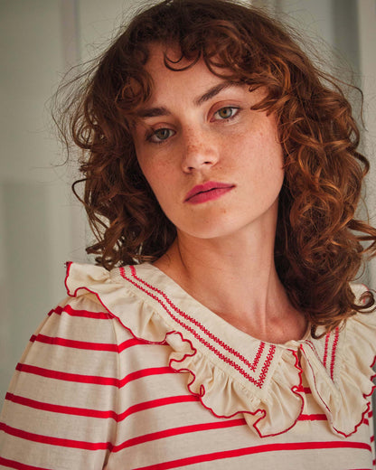 T-shirt rayures coton bio écru et rouge