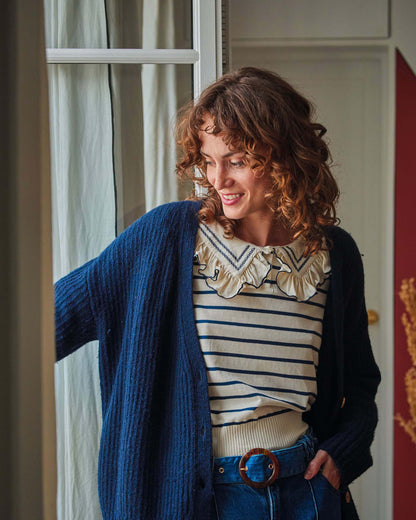 Cardigan femme laine recyclée marine