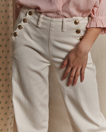 Pantalon à pont boutons dorés denim écru