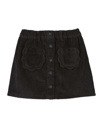 Jupe poches fleurs velours noir