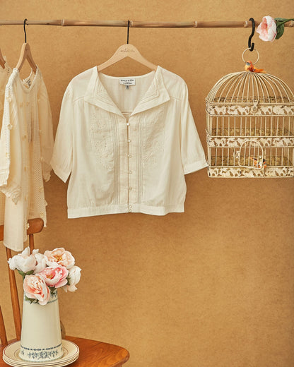 Blouse brodée vintage écru