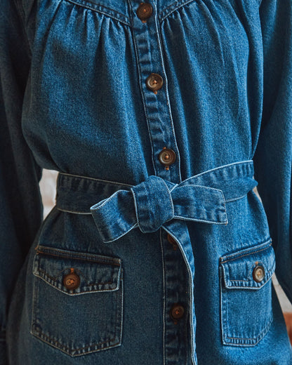 Robe en coton denim bleu