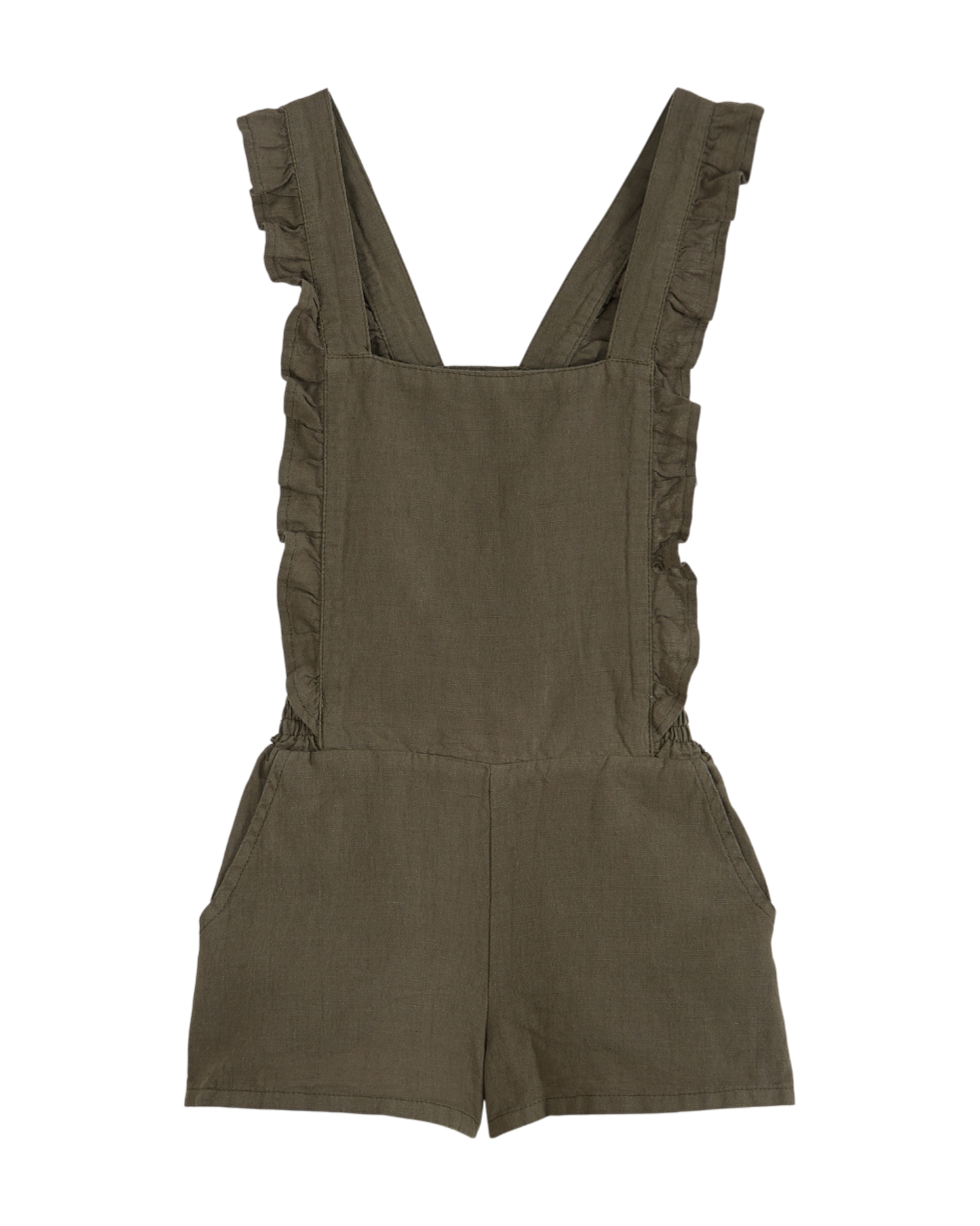 Salopette short coton et lin kaki
