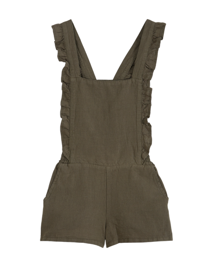 Salopette short coton et lin kaki