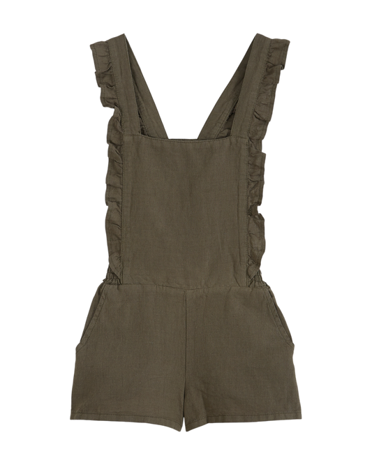 Salopette short coton et lin kaki