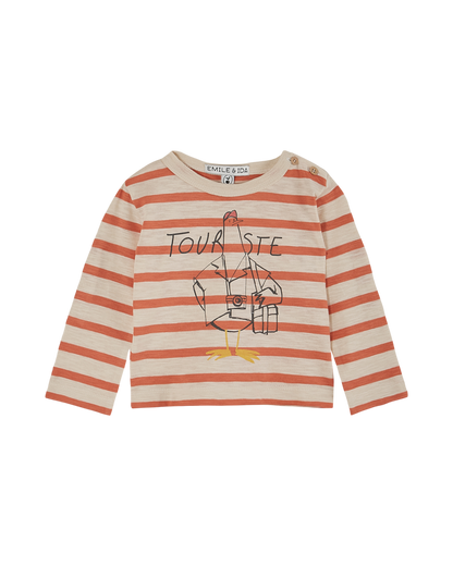 T-shirt coton bio rayé orange