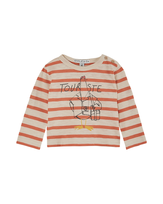 T-shirt coton bio rayé orange