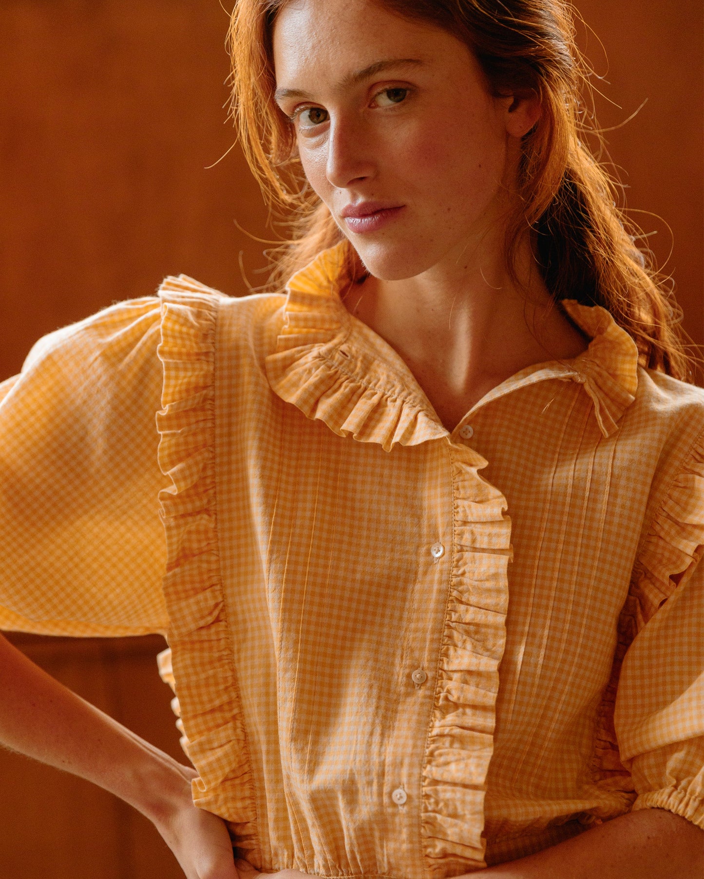 Blouse vichy jaune et écru