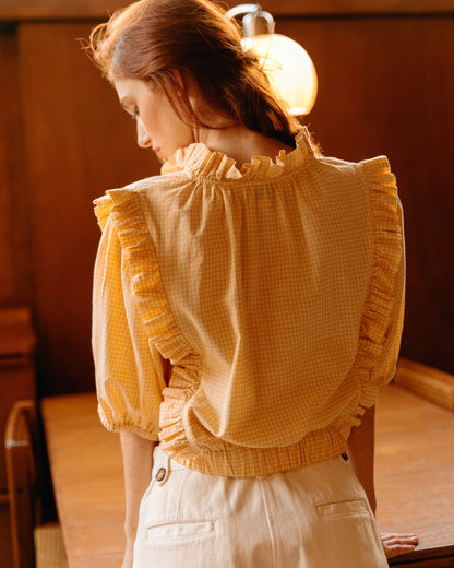 Blouse vichy jaune et écru