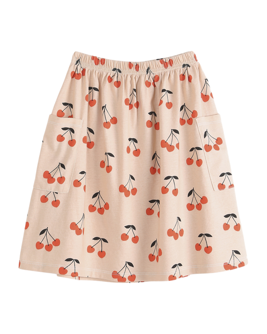 Jupe mi-longue coton bio cerises crème
