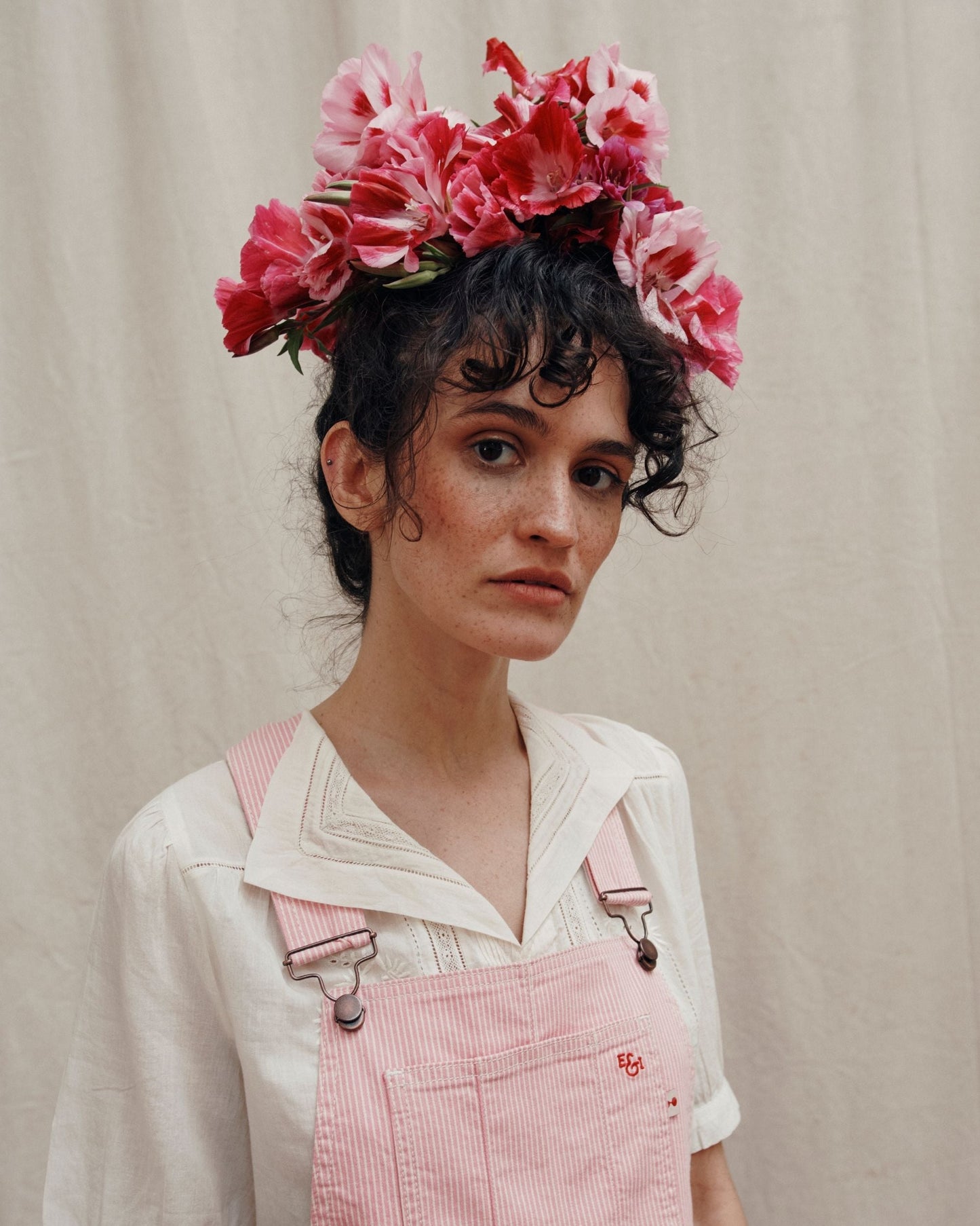 Blouse brodée vintage écru