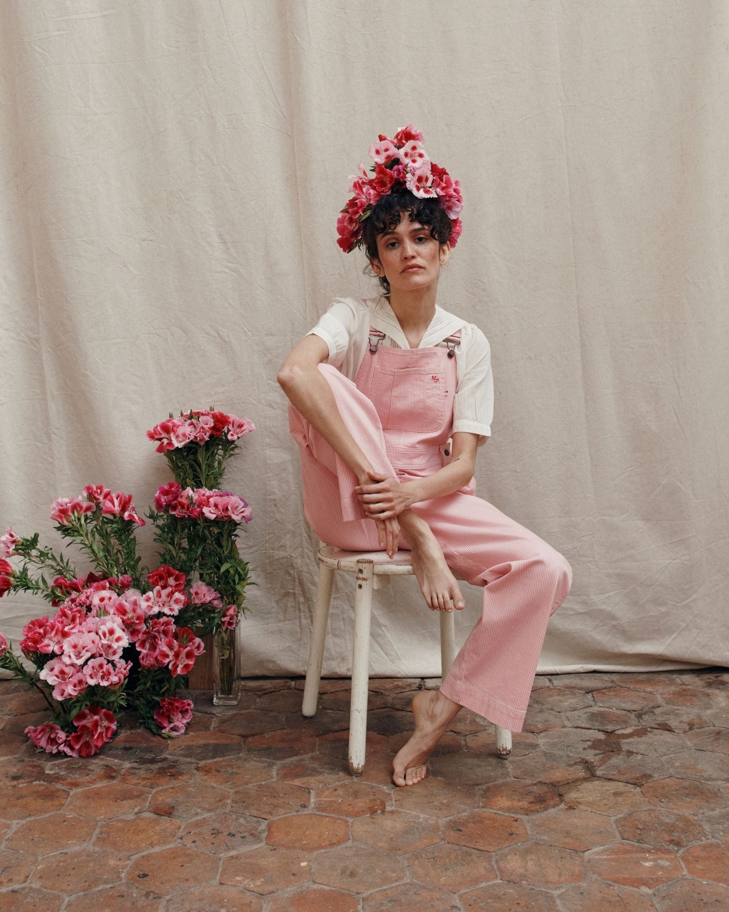 Blouse brodée vintage écru
