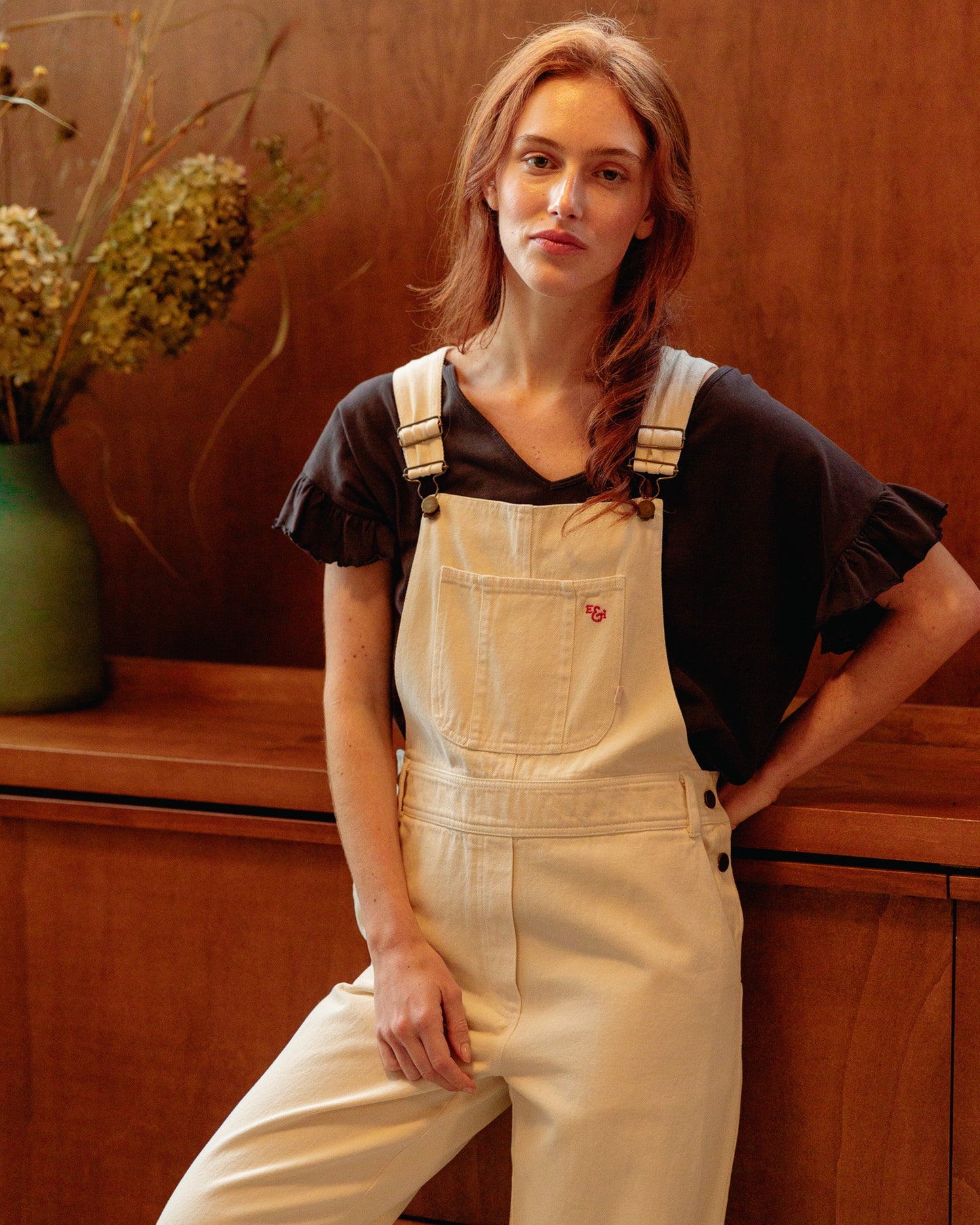 Salopette denim blanc cassé