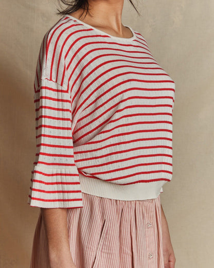 Tee-shirt rayé coton modal rouge et écru
