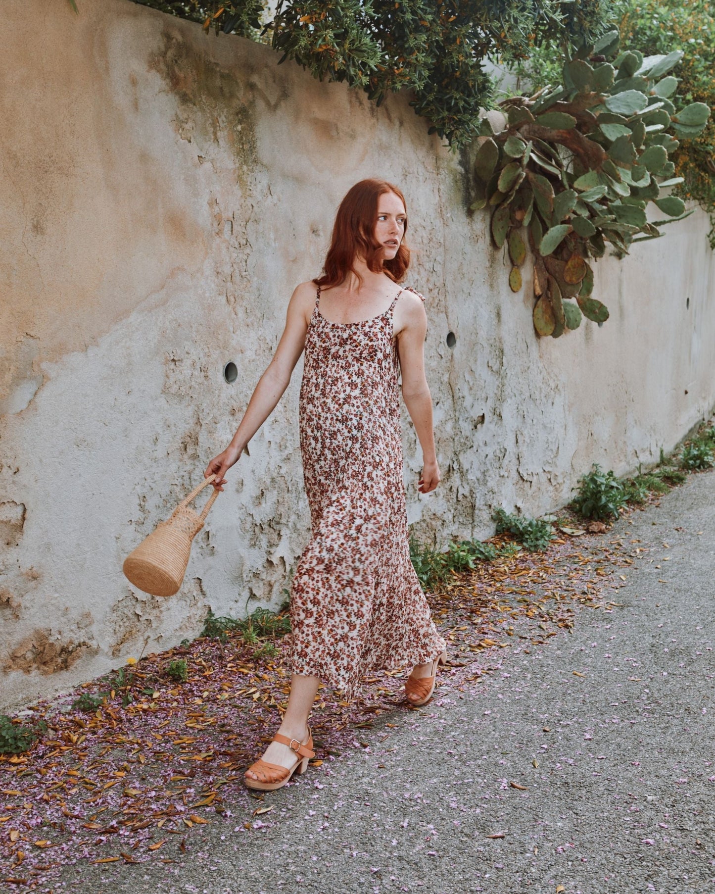 Robe longue myosotis rose