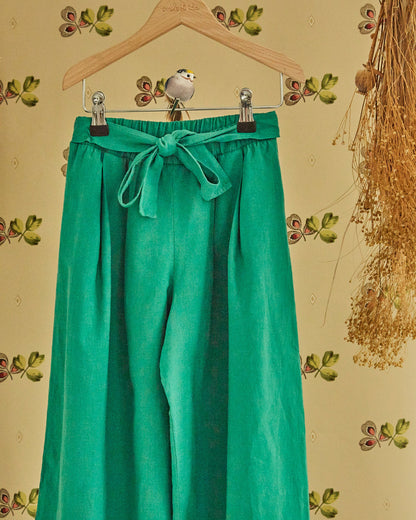 Pantalon noué lin et coton haricot