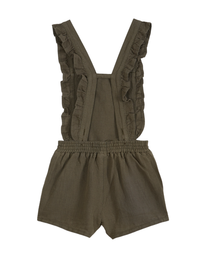 Salopette short coton et lin kaki