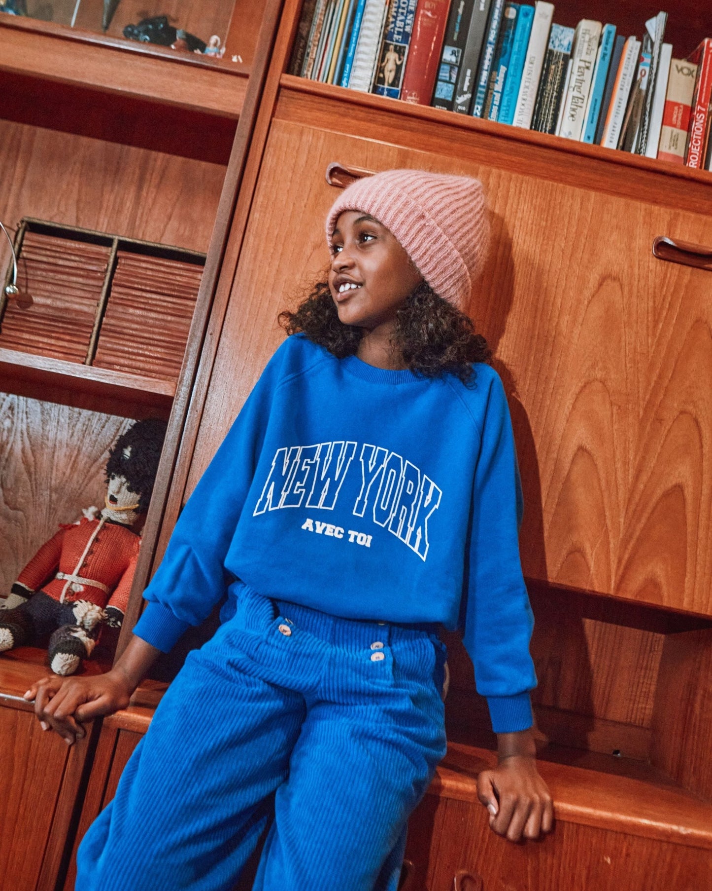 Sweat - New York enfant coton bio bleu royal