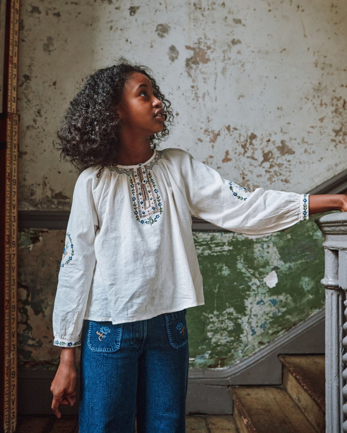 Blouse - Fille brodé ethnique écru