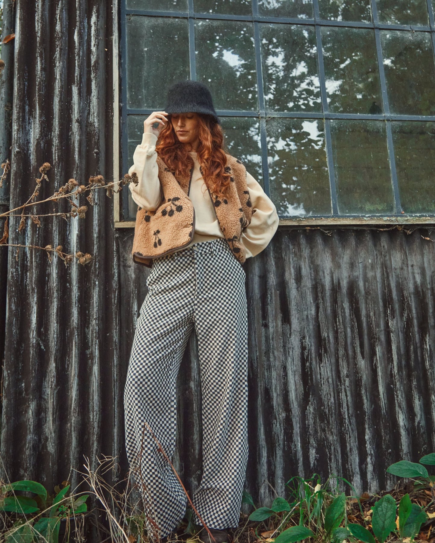Pantalon damier velours noir et blanc
