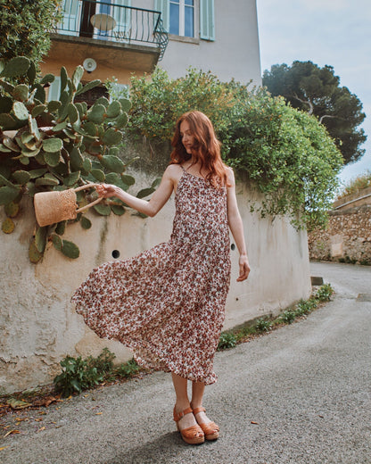 Robe longue myosotis rose