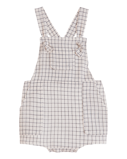Salopette carreaux crêpe de coton écru