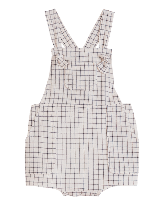 Salopette carreaux crêpe de coton écru
