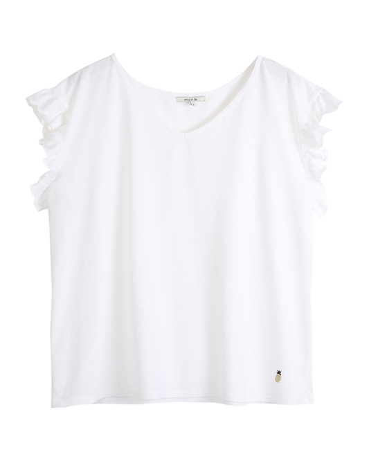 T-shirt à manches volantées écru