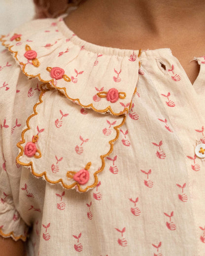 Blouse imprimée reinette voile de coton beige