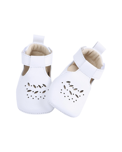 Chaussons feuillage cuir de chèvre lisse blanc