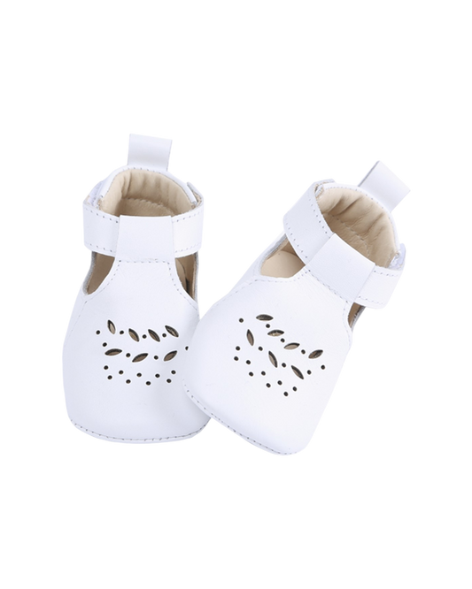 Chaussons feuillage cuir de chèvre lisse blanc
