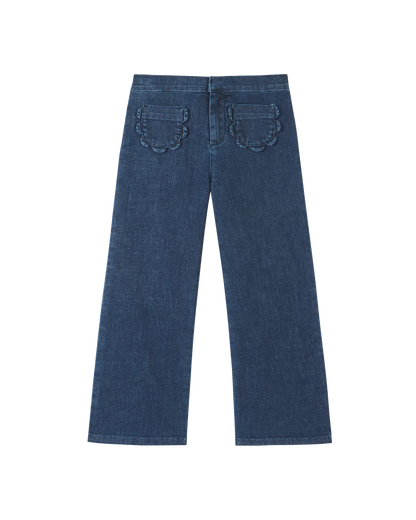 Pantalon denim poches fleurs