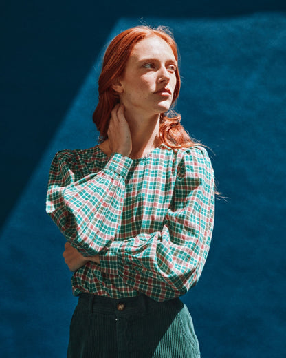 Blouse - Khadi à carreaux vert
