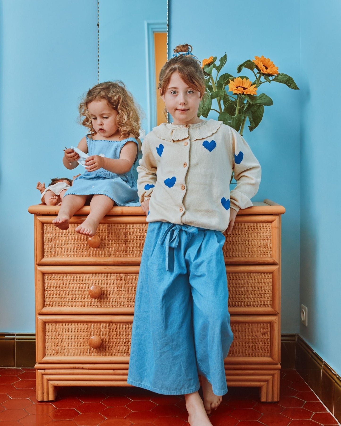 Pantalon noué coton chambray