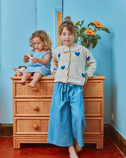 Pantalon noué coton chambray