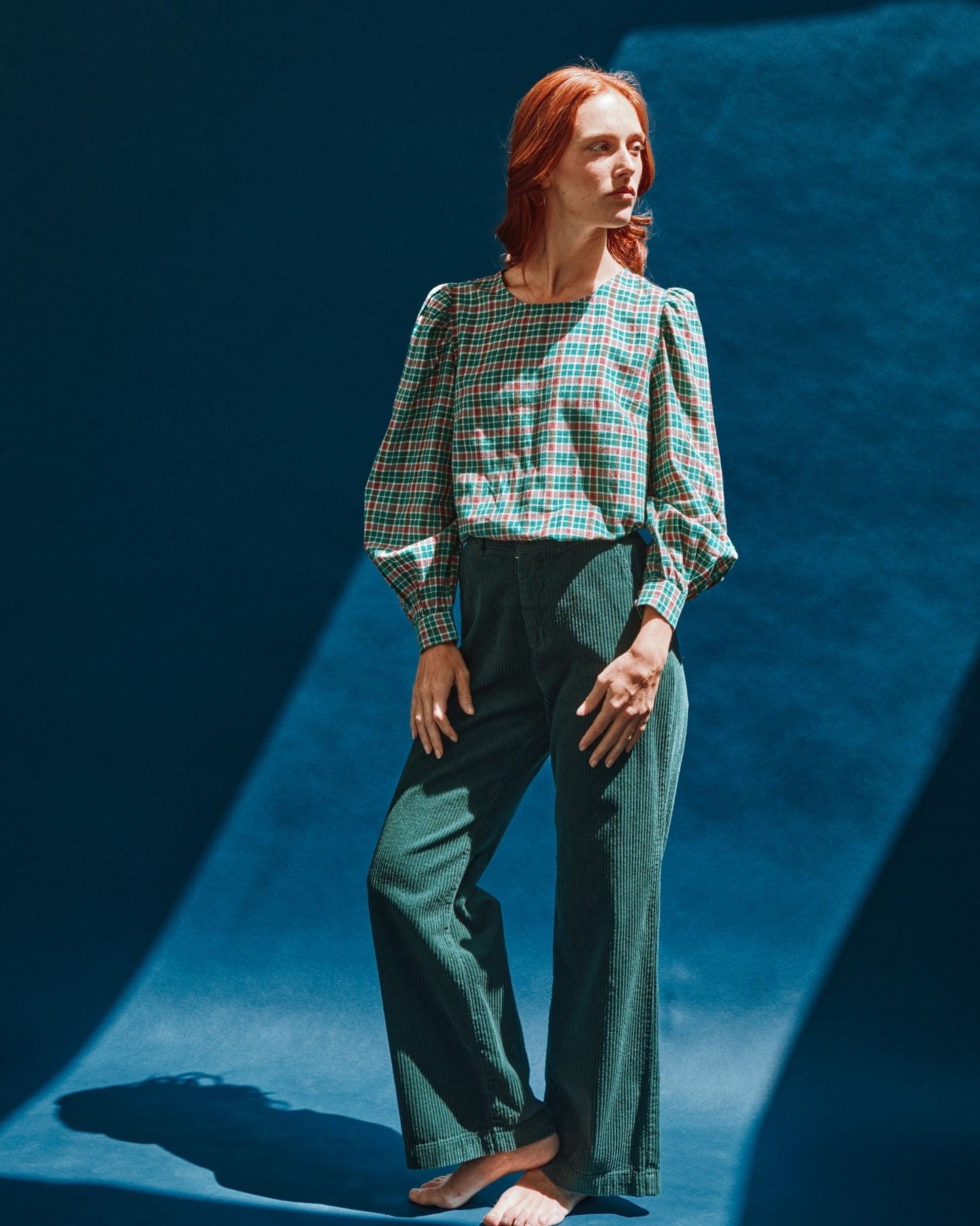 Pantalon - Velours cotelé vert forêt