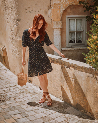Robe chemisier à fleurs noir